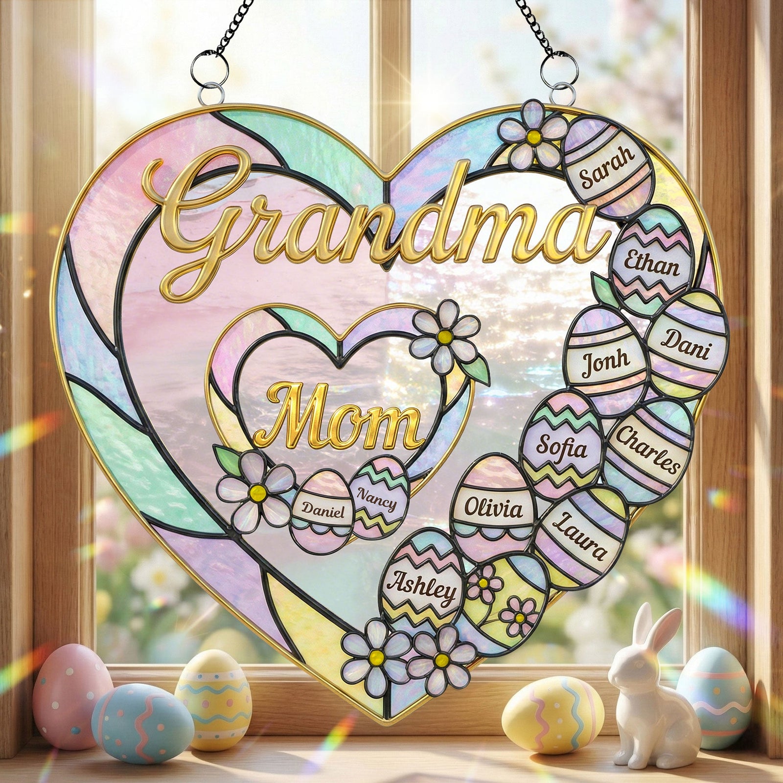 Mom & Grandma Heart Suncatcher Ornament - Personalized Easter Gifts 01HUTI120226 - Ornament - GoDuckee