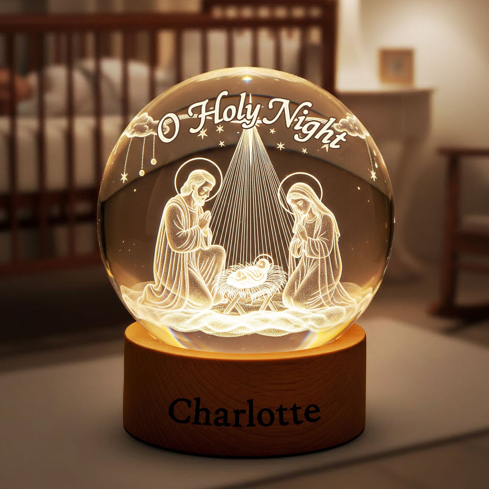 Nativity O Holy Night Crystal Ball Night Light - Personalized Gifts For Christian Night Light 02PGTI211025 - Night Lights - GoDuckee