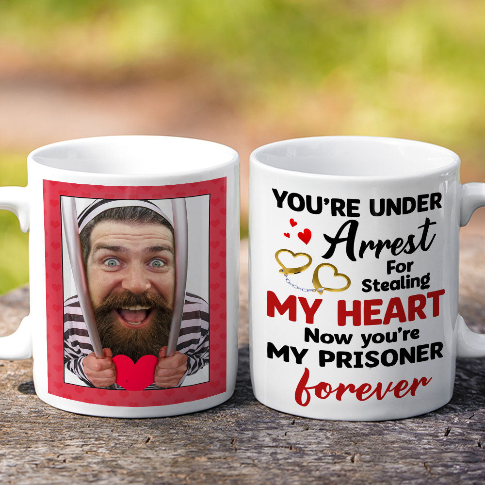 You're Under Arrest For Stealing My Heart, Couple Gift, Personalized Mug, Prisoner Custom Photo Couple Mug - Coffee Mug - GoDuckee