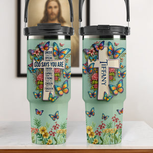 Jesus Tumbler With Handle - Personalized Gifts For Jesus Lovers 01huti170725 - Tumbler Cup - GoDuckee