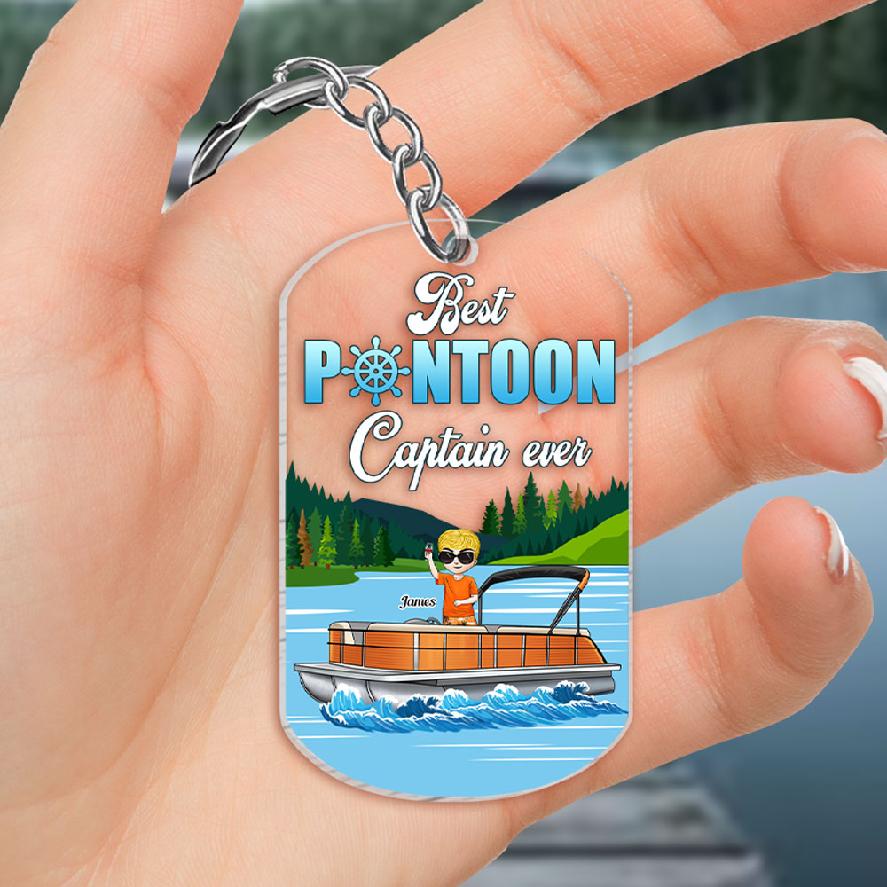 GoDuckee Best Pontoon Captain Ever, Gift for Pontoon Boat Owner, Personalized Keychain, Pontoon Boat Accessories Gifts, Summer Gift