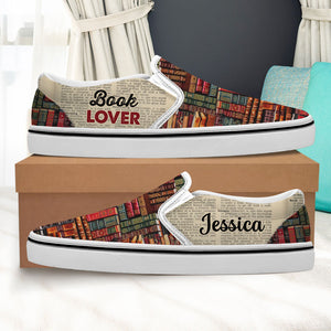 Gift For Book Lover, Personalized Slip On Shoes, Book Lover Shoes Custom Name - Shoes - GoDuckee