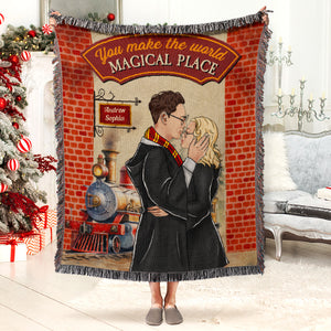 You Make The World Magical Place, Personalized Woven Blanket, Kissing Couple Gifts 05HUDT200923TM - Blanket - GoDuckee