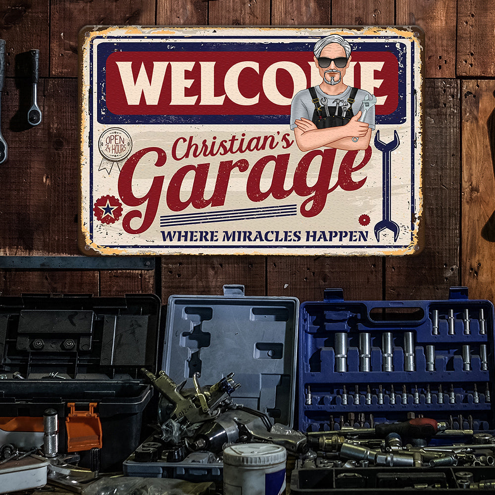 Welcome Garage Personalized Metal Sign, Gift For Father's Day - Metal Wall Art - GoDuckee