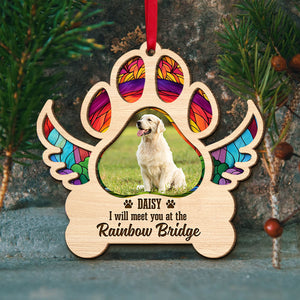 I Will Meet You At The Rainbow Bridge - Personalized Custom Photo Wood Ornament - Christmas Gift For Pet Lover - Ornament - GoDuckee