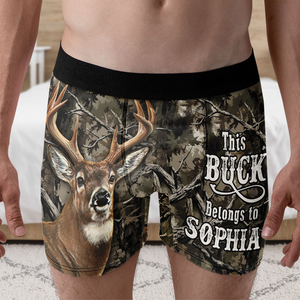 Personalized Gifts For Hunting Men's Boxer, This Buck Belongs To [Custom Name] 05qhti231224 - Boxer Briefs - GoDuckee