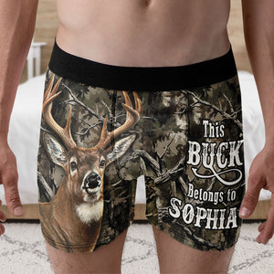 Personalized Gifts For Hunting Men's Boxer, This Buck Belongs To [Custom Name] 05qhti231224 - Boxer Briefs - GoDuckee