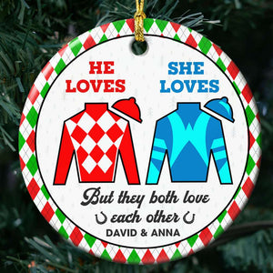 But They Both Love Each Other, Couple Gift, Personalized Ceramic Ornament, Horse Racing Couple Ornament, Christmas Gift 01HUTI101023 - Ornament - GoDuckee