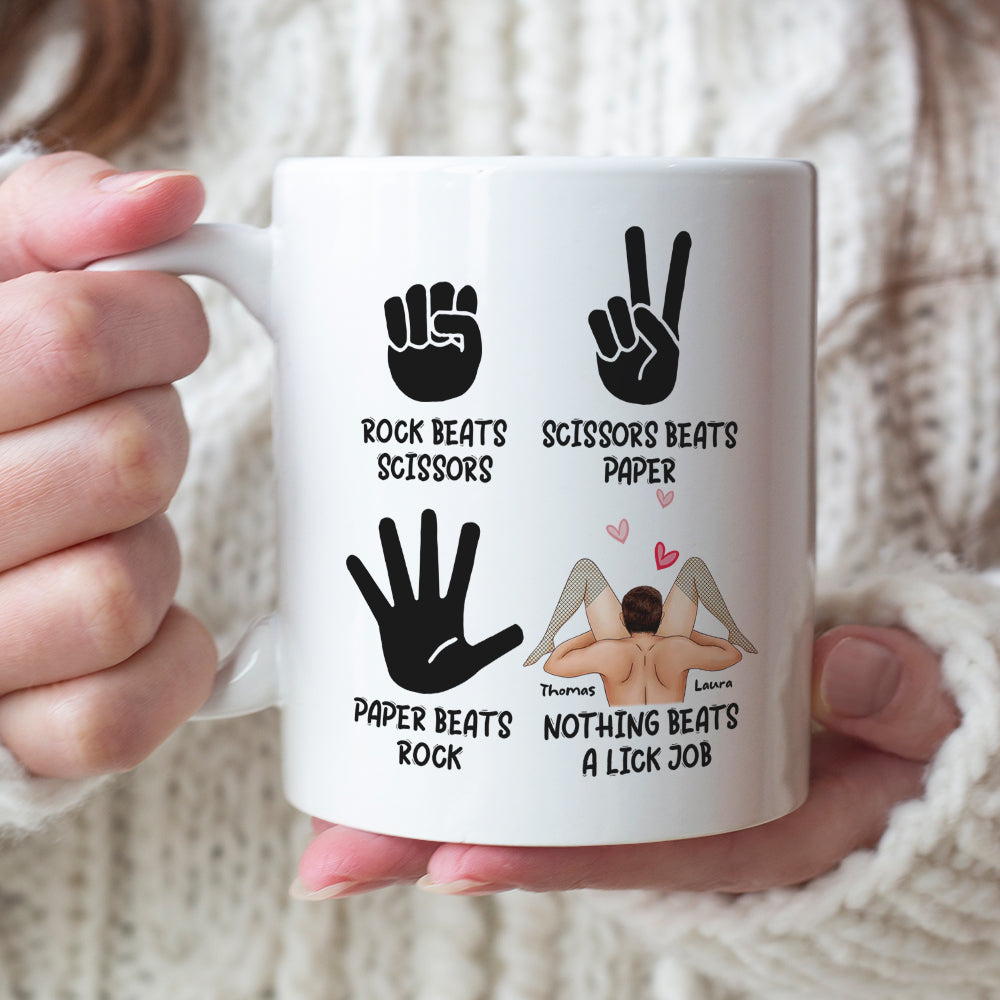 Rock Beats Scissors Personalized Mug, Funny Gift For Couple - Coffee Mug - GoDuckee