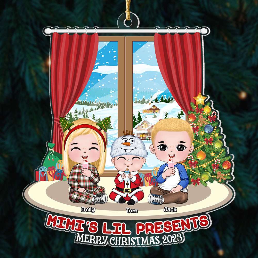 Family's Lil Presents, Gift For Family, Personalized Acrylic Ornament, Christmas Kids Ornament, Christmas Gift [UP TO 10 KIDS]