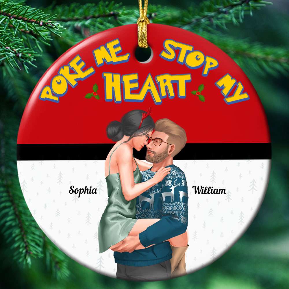 Stop My Heart, Couple Gift, Personalized Ceramic Ornament, Hugging Couple Ornament, Christmas Gift 03OHTI161023DA - Ornament - GoDuckee