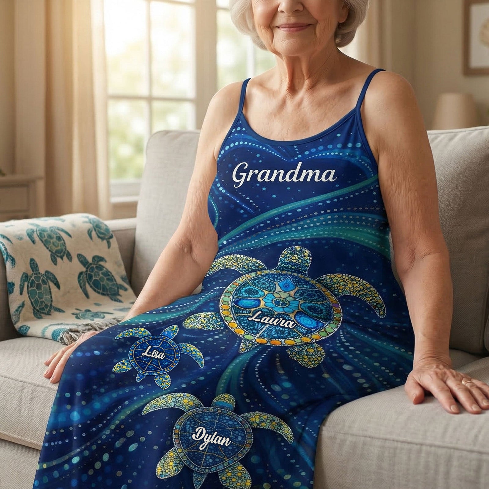 Turtle Grandma Suspender Maxi Dress - Personalized Mother's Day Gifts 01huti180326 - Dress - GoDuckee