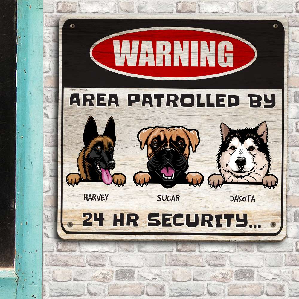 Warning Area Patrolled By, Personalized Dog Wood Sign Gift 03ACDT070323 - Wood Sign - GoDuckee