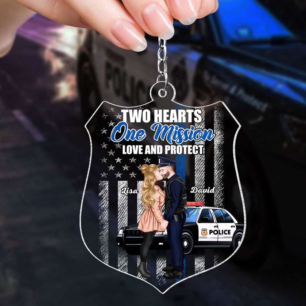 Two Hearts One Mission Love And Protect, Couple Gift, Personalized Keychain, Police Couple Keychain - Keychains - GoDuckee
