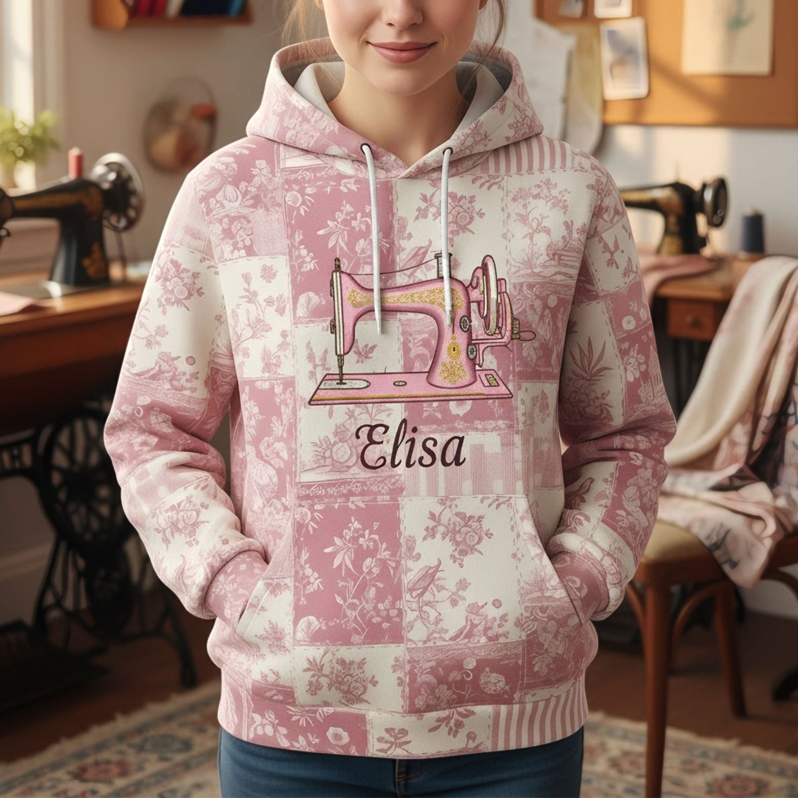 Sewing Lover Toile de Jouy Personalized Hoodie - Personalized Gifts For Sewing Lover Hoodie 02PGTI201125 - AOP Products - GoDuckee