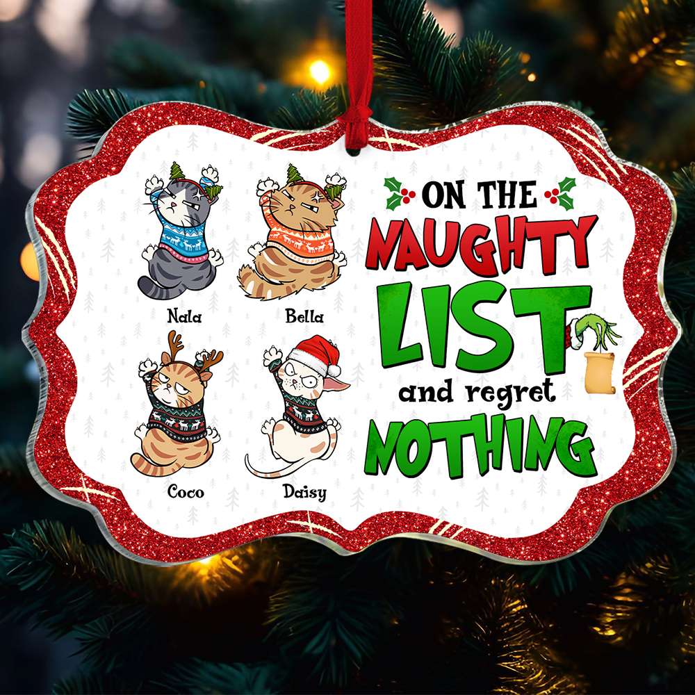 On The Naughty List, Gift For Cat Lovers, Personalized Acrylic Ornament, Naughty Cat Ornament, Christmas Gift - Ornament - GoDuckee