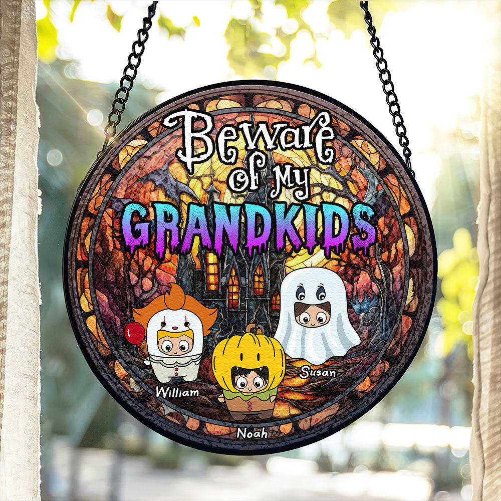 Personalized Gifts For Grandma Round Window Hanging Suncatcher Ornament Stained Glass Halloween 02XQTI070824 - Ornament - GoDuckee