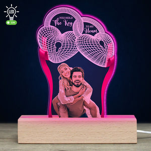 You Hold The Key To My Heart, Couple Gift, Personalized 3D Led Light, Custom Photo Couple Led Light - Led Night Light - GoDuckee