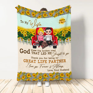 Thank You For Being My Great Life Partner, Couple Gift, Personalized Blanket, Sunflower Couple Truck Blanket - Blanket - GoDuckee