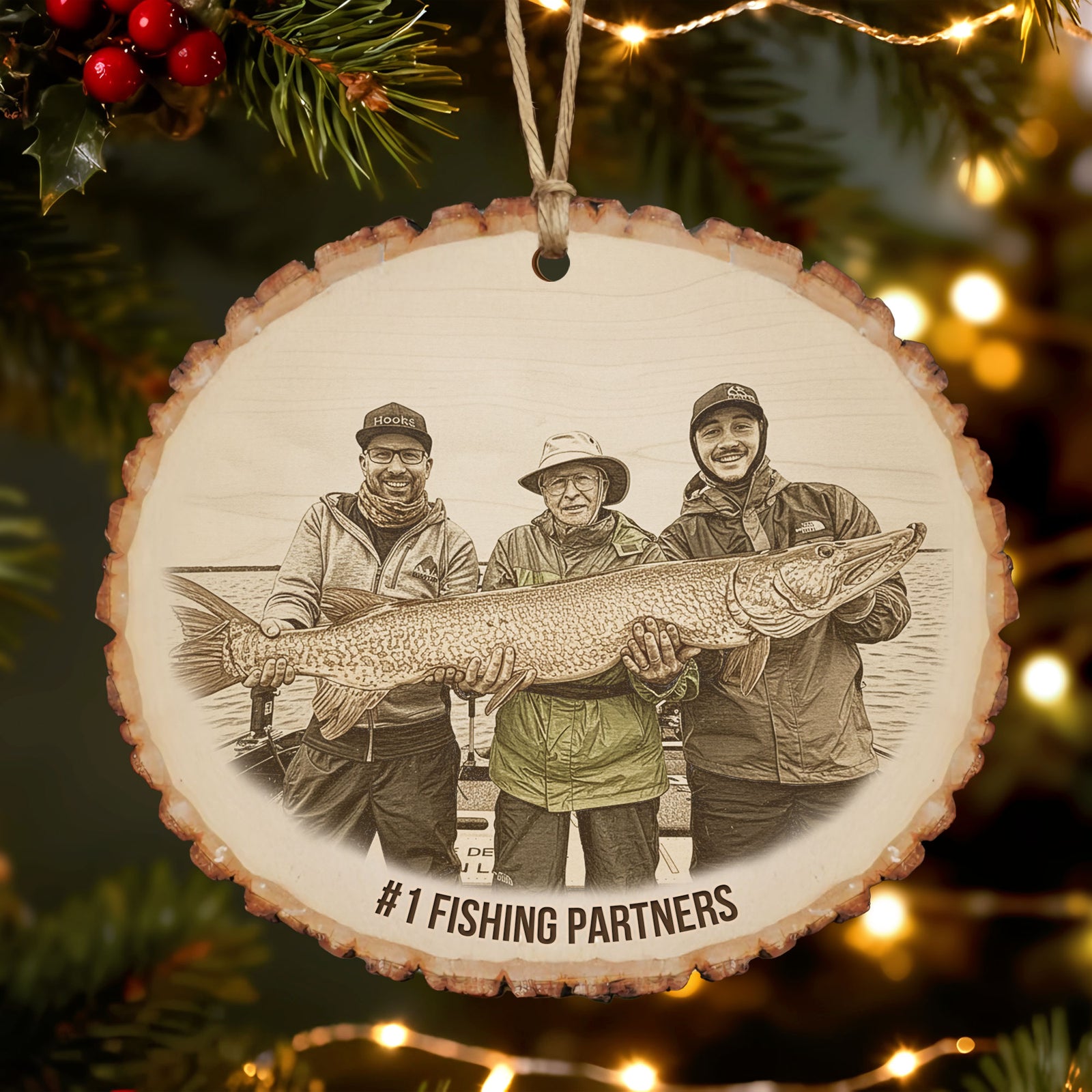 Custom Photo Engraved Effect Wood Ornament, Personalized Gifts For Fishing Lovers 04qhti071025 - Ornament - GoDuckee