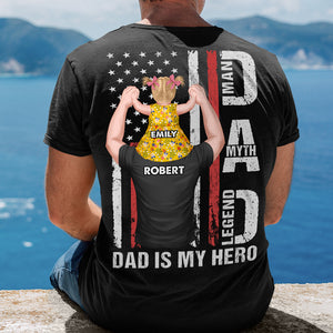 Dad Is My Hero Personalized Shirt, Gift For Dad, Kid On Dad's Shoulder - Shirts - GoDuckee