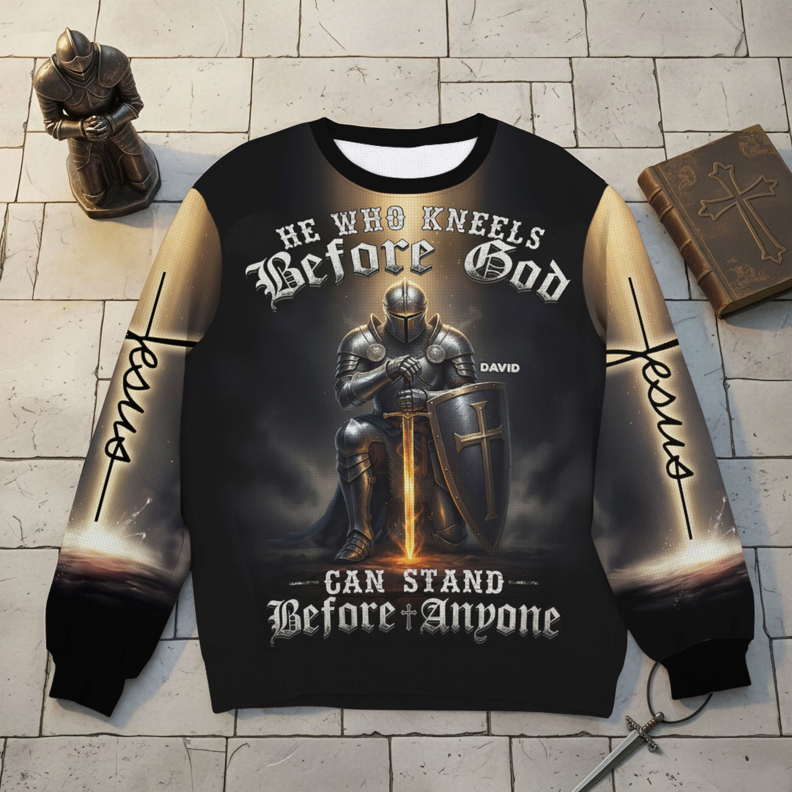 Kneeling Knight Knitted Ugly Sweater - Personalized Gifts For Christian Ugly Sweater 03HUTI211025 - Ugly Christmas Sweater - GoDuckee