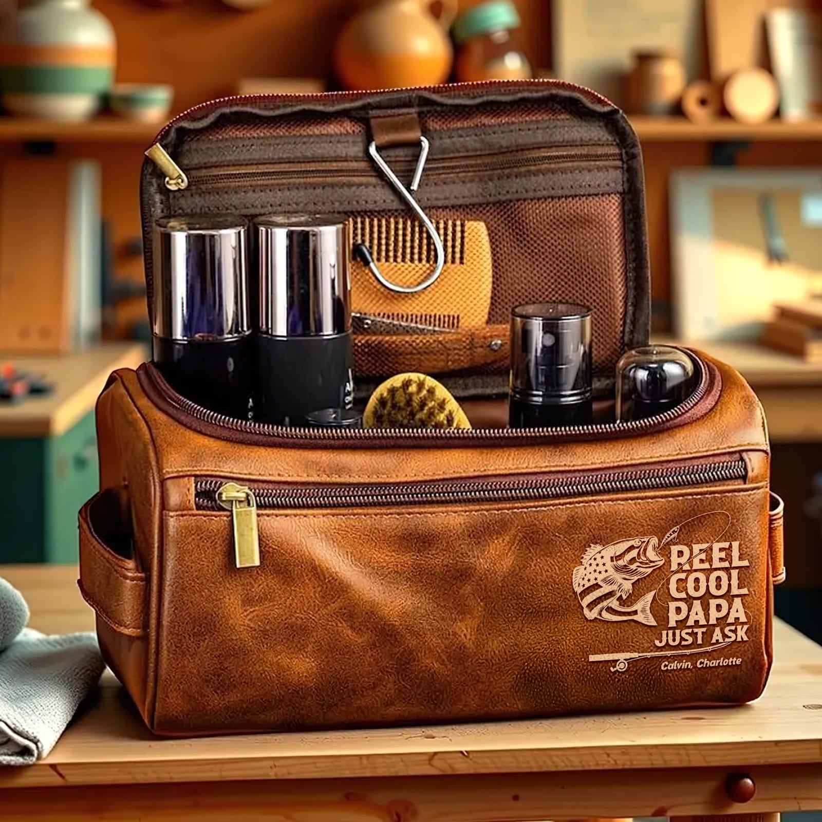 Fishing Dad Leather Toiletry Bag - Personalized Gifts For Dad 06huti100325 - Toiletry Bag - GoDuckee