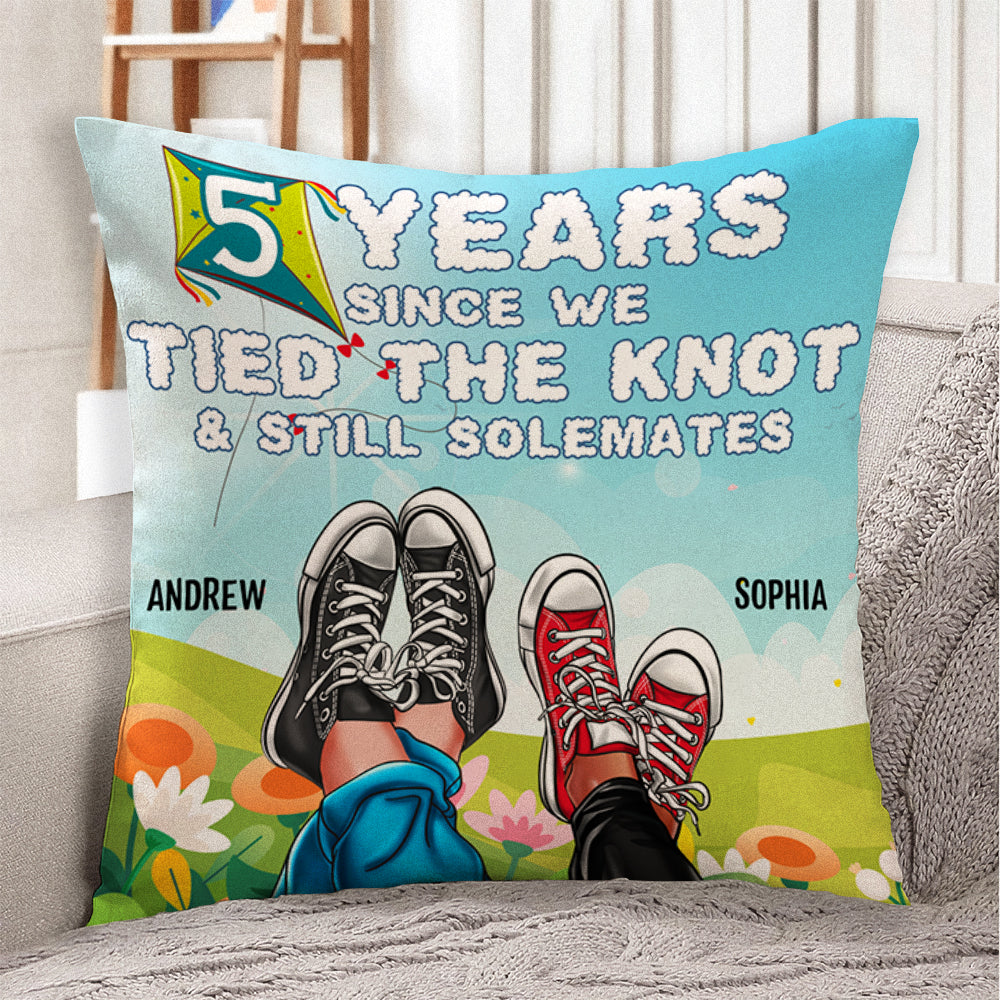 We Tied The Knot & Still Solemates, Personalized Square Pillow, Couple Shoes, Gift For Couple 01DNDT081222 - Pillow - GoDuckee