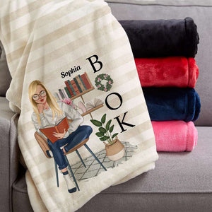 Reading Book Girl, Personalized Blanket, Book Girl, Gifts For Girl - Blanket - GoDuckee