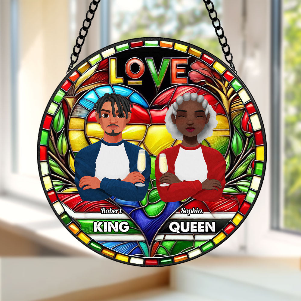 Personalized Gifts For Black Couple Stained Glass, Proud King & Queen 04qhti030125pa - Ornament - GoDuckee