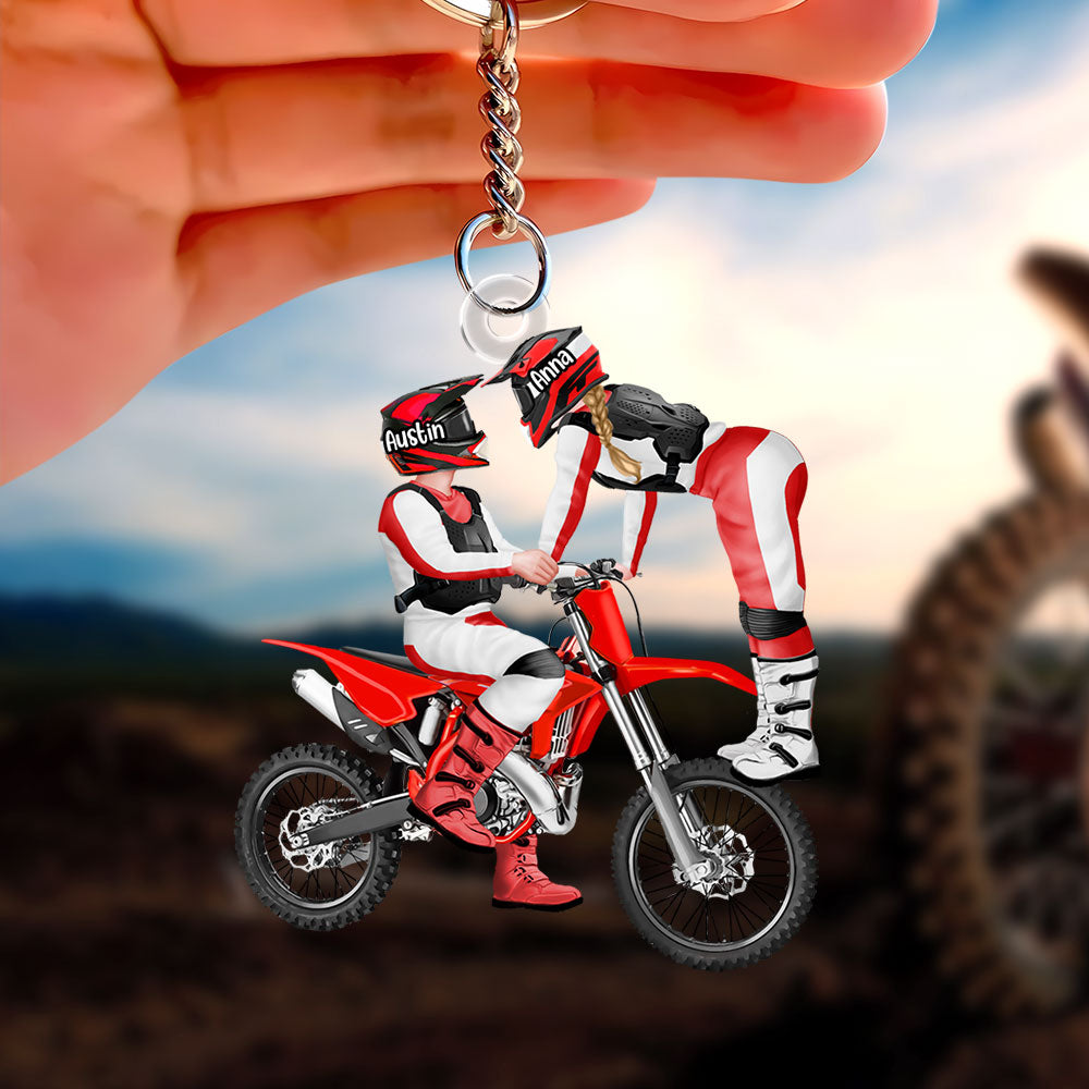 Personalized Gifts For Motocross Couple Keychain 03acti101224 - Keychains - GoDuckee