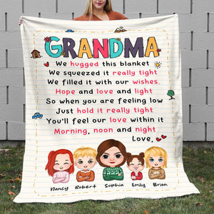 I Hugged This Blanket, Gift For Grandma, Personalized Blanket, Grandma And Grandkids Blanket - Blanket - GoDuckee