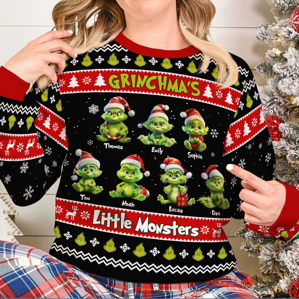 Personalized Gift for Grandma, Little Green Monsters Ugly Sweater 01TOTI270924 - AOP Products - GoDuckee