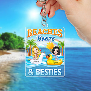Beaches Booze, Gift For Bestie, Personalized Keychain, Beach Friends Keychain, Summer Gift - Keychains - GoDuckee