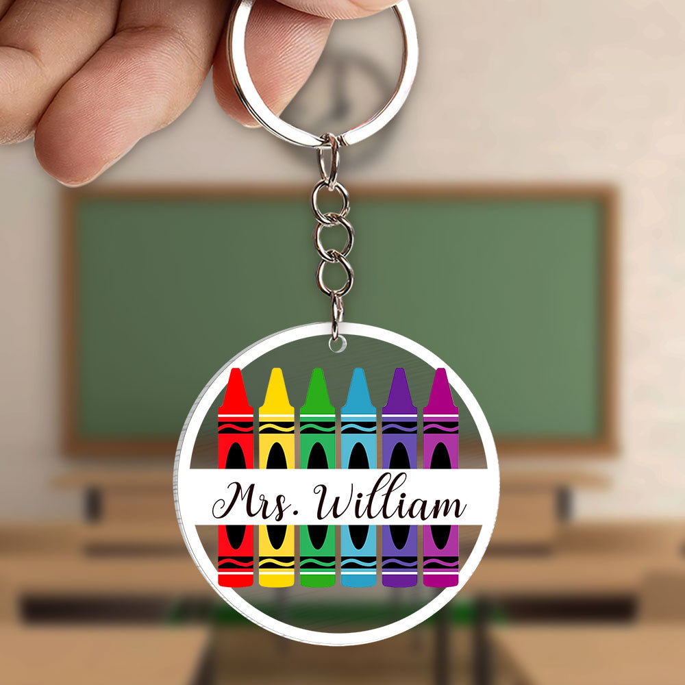 Personalized Teacher Keychain, Crayons Shape, Gift For Teacher - Keychains - GoDuckee