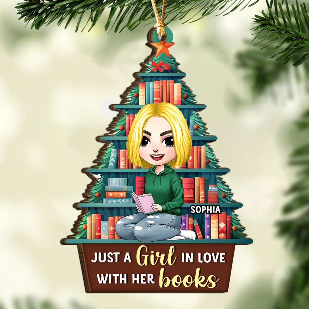 Just A Girl In Love, Personalized Ornament, Christmas Gifts For Girl Book Lover - Ornament - GoDuckee