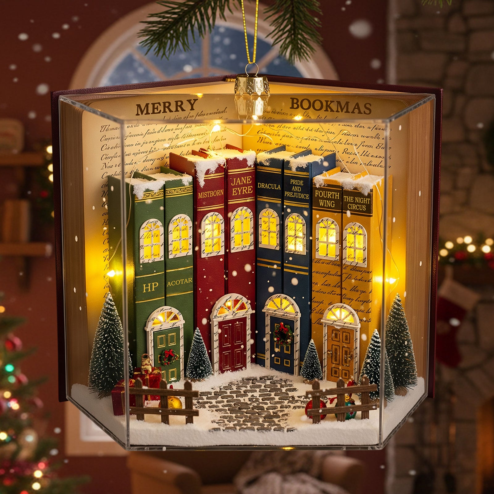 Book Town In A Jolly Christmas Night Acrylic Ornament, Personalized Gifts For Book Lovers 05qhti280825 - Ornament - GoDuckee