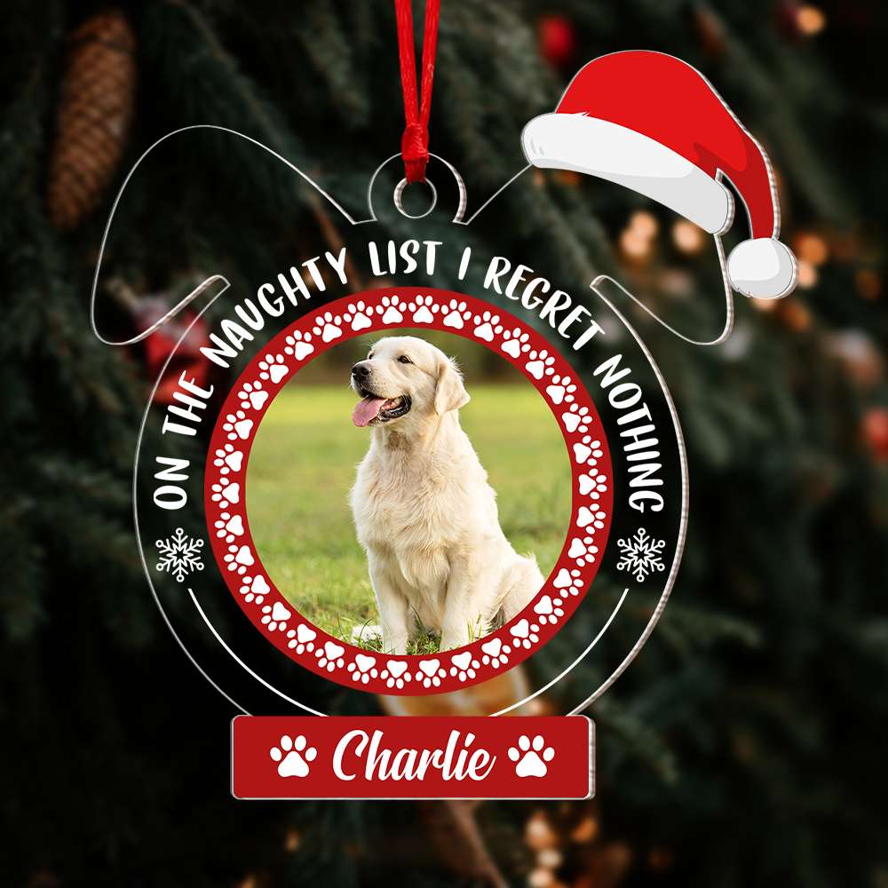 Gift For Dog Lover, Personalized Acrylic Ornament, Santa Hat Pet Ornament, Christmas Gift - Ornament - GoDuckee