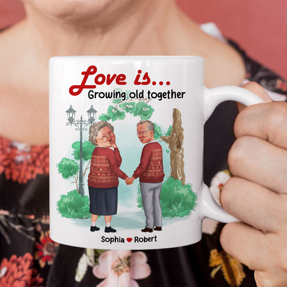 Love Is Growing Old Together, Couple Gift, Personalized Mug, Old Couple Mug - Coffee Mug - GoDuckee