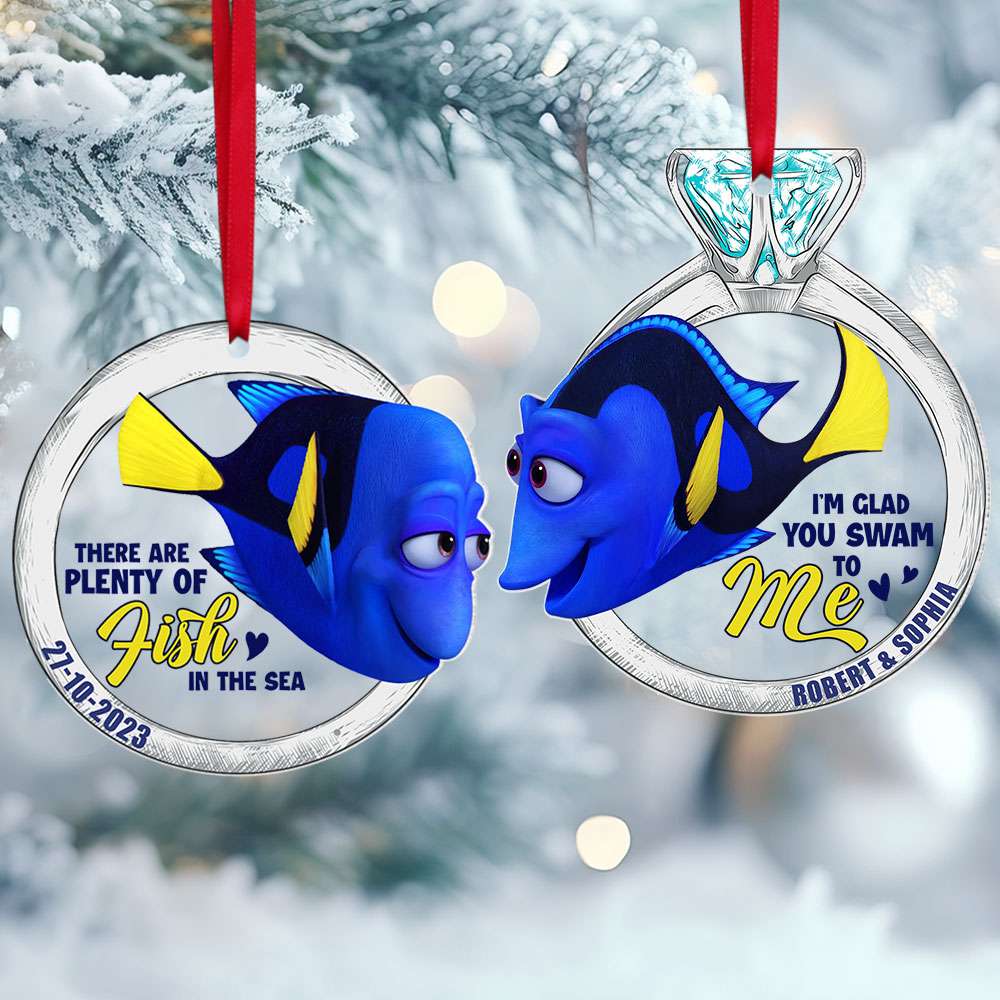 I'm Glad You Swam To Me, Couple Gift, Personalized Acrylic Set Of 2 Ornament, Fish Couple Ornament, Christmas Gift 05TOTI111023 - Ornament - GoDuckee