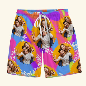 Pattern Photo Couple, Personalized Couple Beach Shorts, Gift For Couple - Beach Shorts - GoDuckee