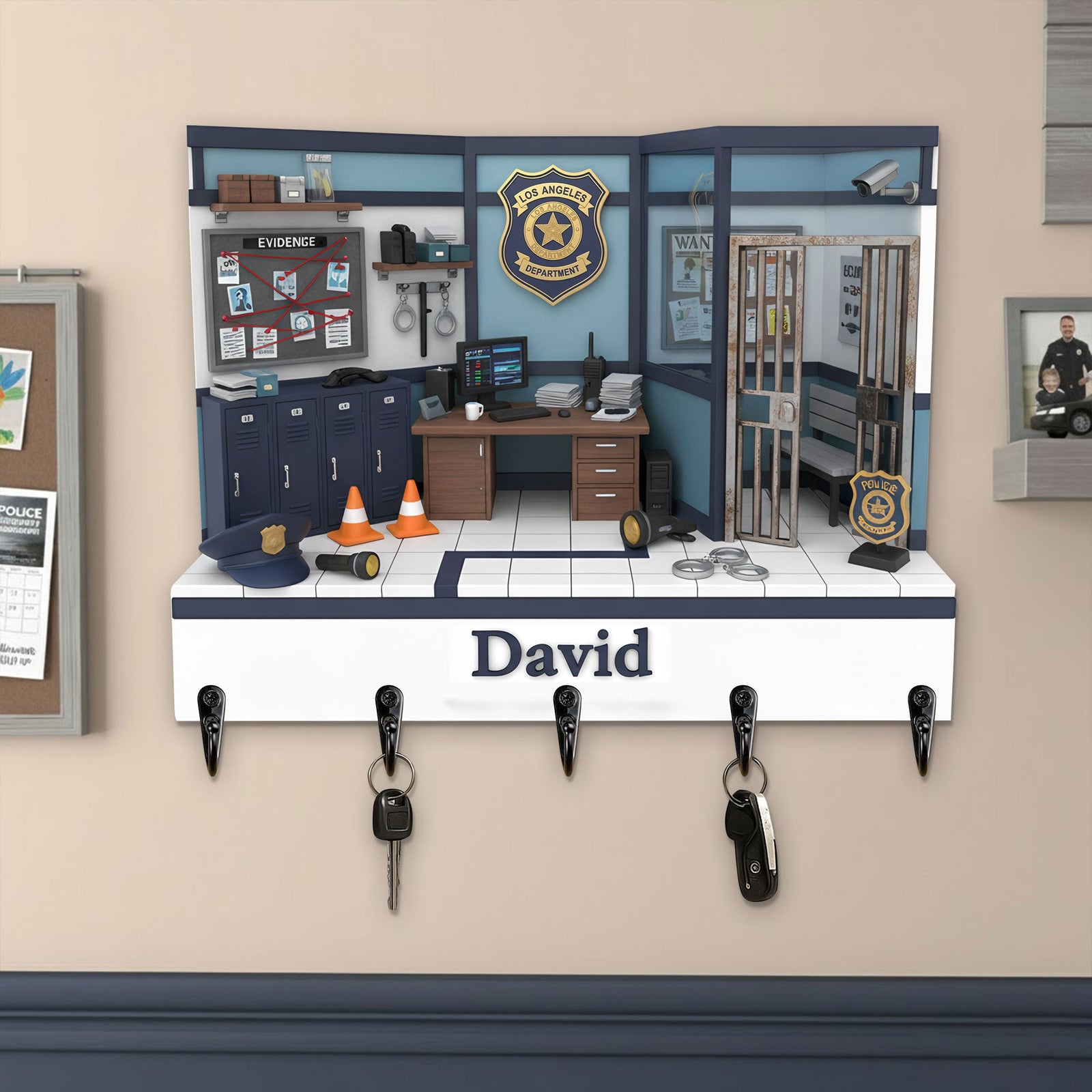 Police Office Wood Key Hanger - Personalized Gifts For Police Key Hanger 03HYTI021225 - Wood Sign - GoDuckee