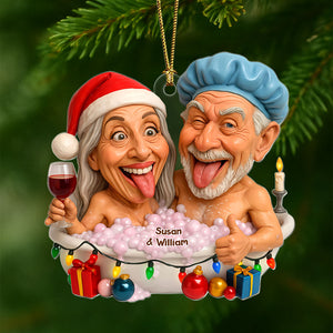 Funny Bathtub Couple Ornament - Custom Photo Gifts For Couple 02nati210825 - Ornament - GoDuckee