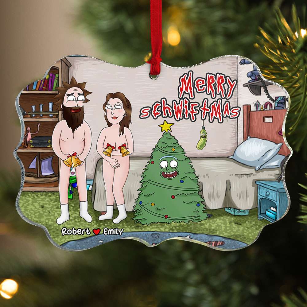 Personalized Gifts For Couple Medallion Ornament, Funny Cartoon Couple Merry Schwiftmas 03TOTI190724HG - Ornament - GoDuckee