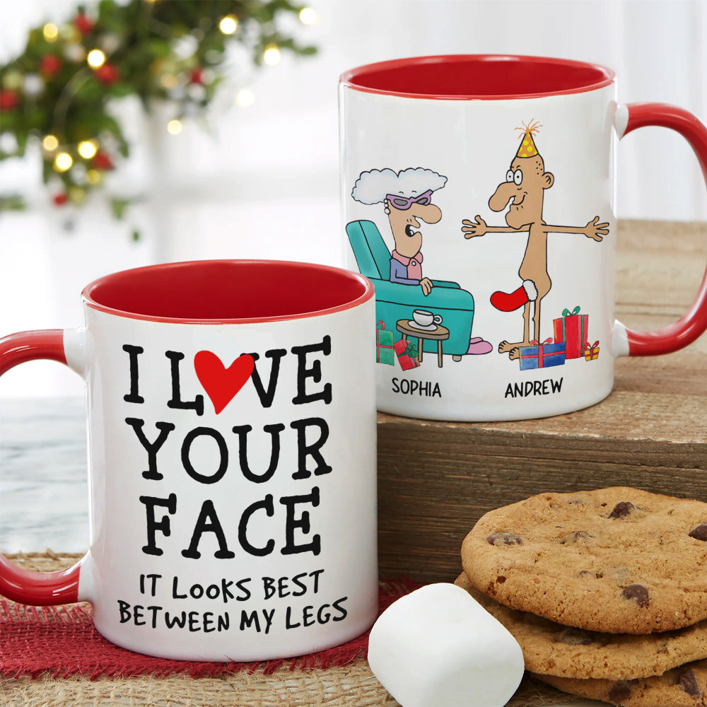I Love Your Face, Couple Gift, Personalized Accent Mug, Funny Old Couple Mug, Christmas Gift - Coffee Mug - GoDuckee
