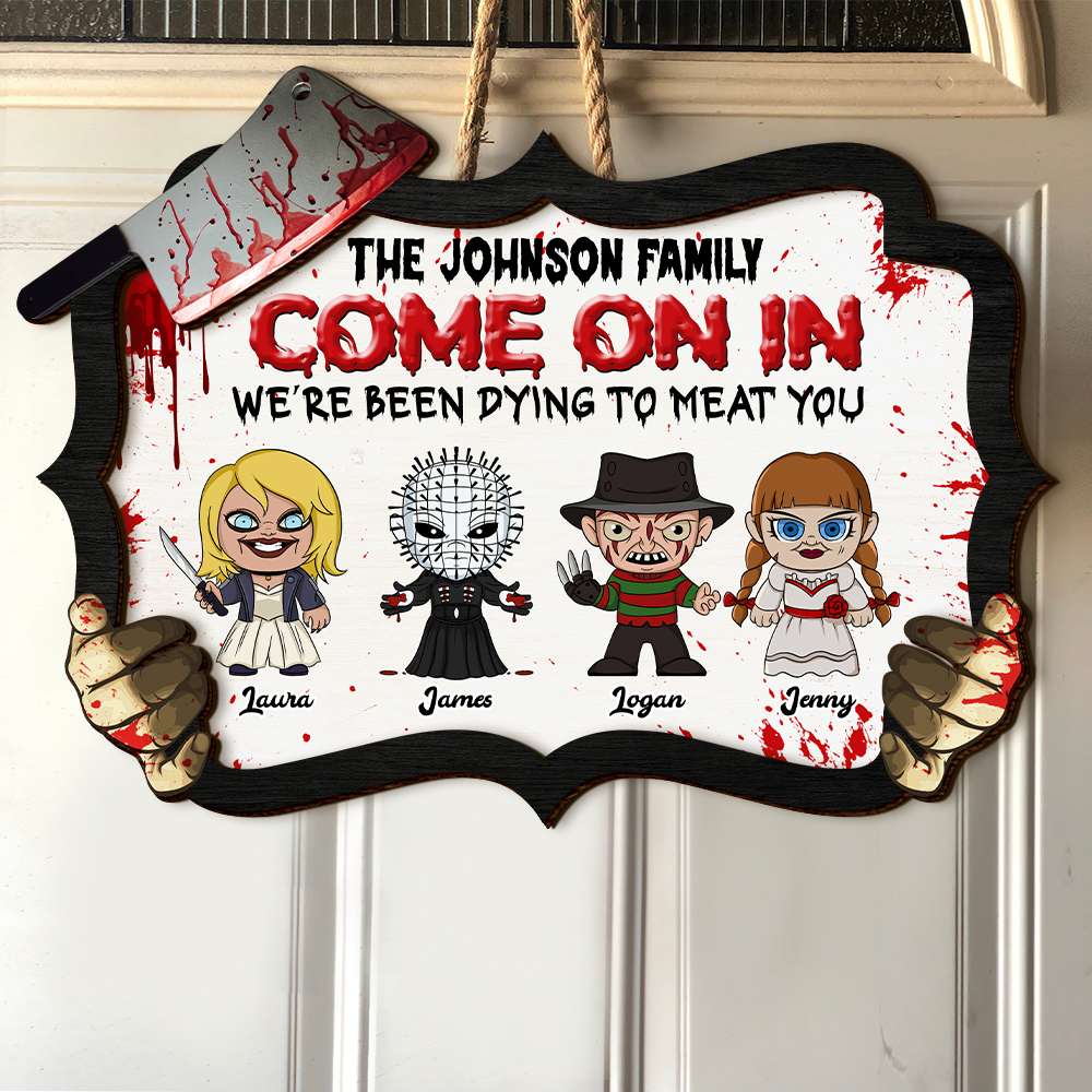Come On In, Gift For Family, Personalized Wood Sign, Horror Movie Family Wood Sign, Halloween Gift 01HUTI190823HA - Wood Sign - GoDuckee