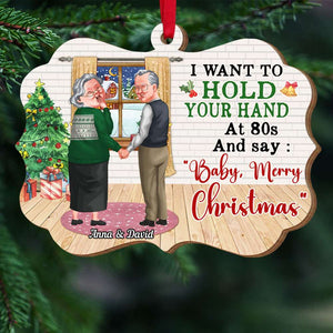 I Want To Hold You Hand, Couple Gift, Personalized Wood Ornament, Old Couple Ornament, Christmas Gift - Ornament - GoDuckee