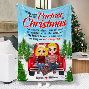 With Love To My Partner At Christmas, Couple Gift, Personalized Blanket, Christmas Gift - 05hudt171123hh - Blanket - GoDuckee