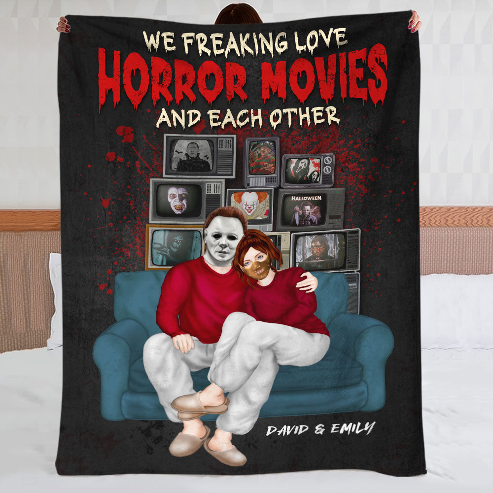 We Freaking Love Horror Movies, Couple Gift, Personalized Blanket, Horror Couple Blanket, Halloween Gift 01HTTI140923PA - Blanket - GoDuckee