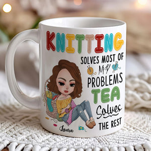 Personalized Gifts for Knitters, Custom Cartoon Characters with Yarn and Knitting White Mug 01TOTI060824HH - Coffee Mug - GoDuckee